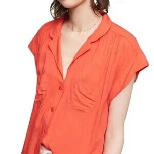 Maeve by Anthropologie Short Sleeve Tangerine Blouse